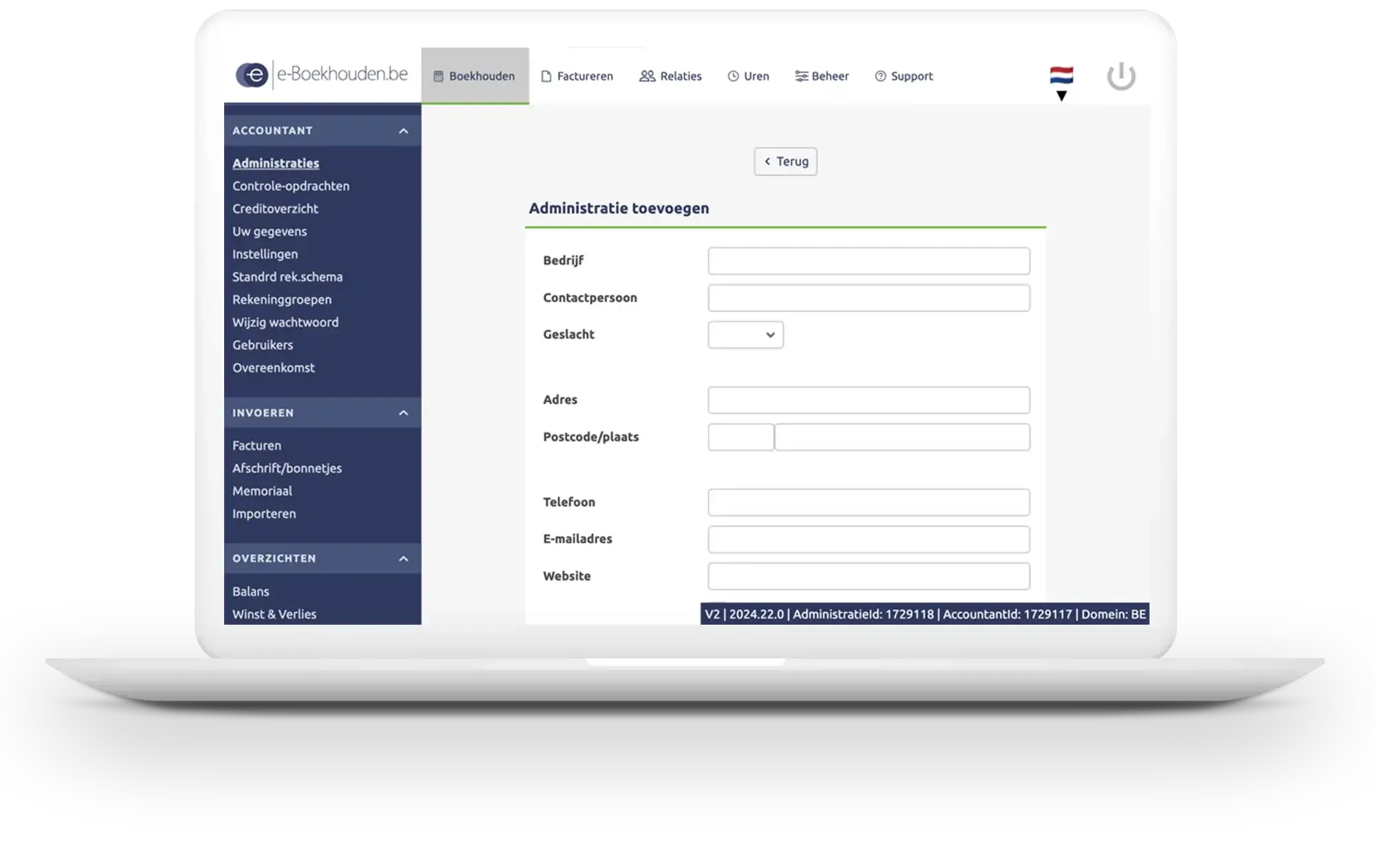 Administratie toevoegen e-Boekhouden.be