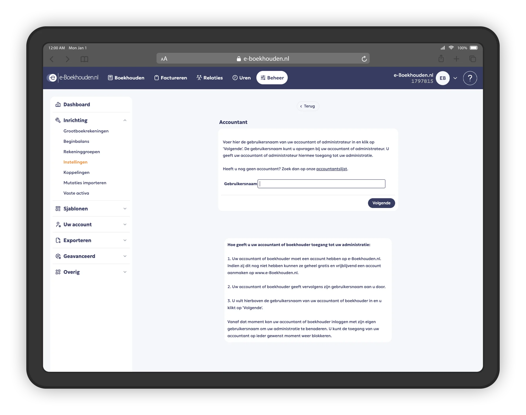 Accountant toevoegen in e-Boekhouden.nl