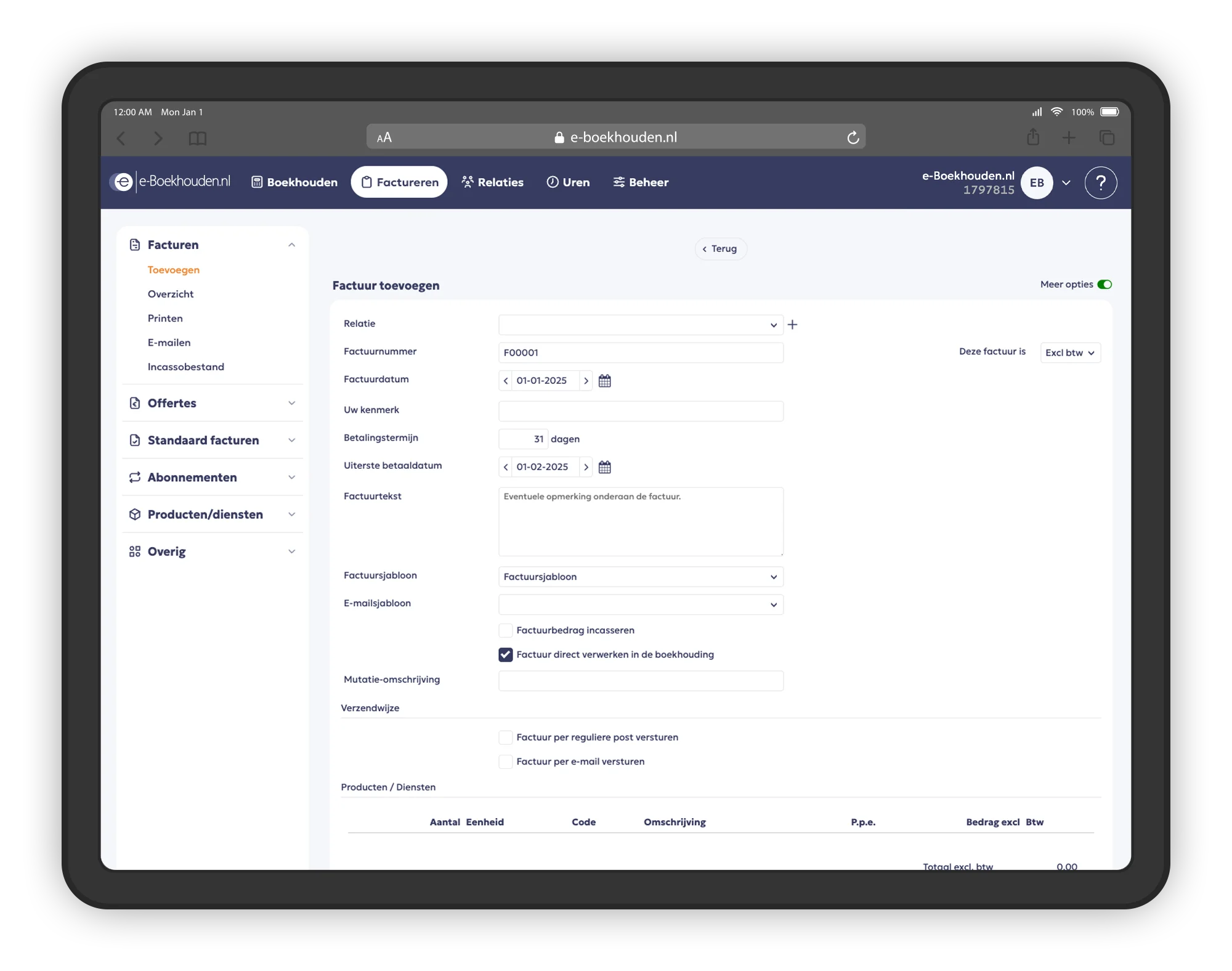 Gratis account aanmaken in e-Boekhouden.nl