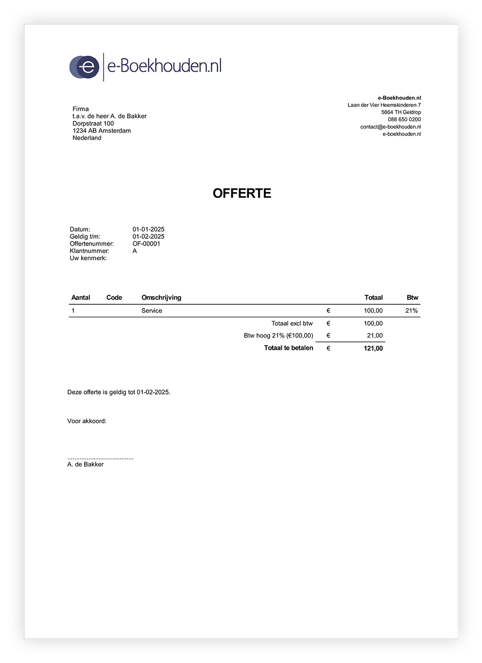 Offerte A4 voorbeeld