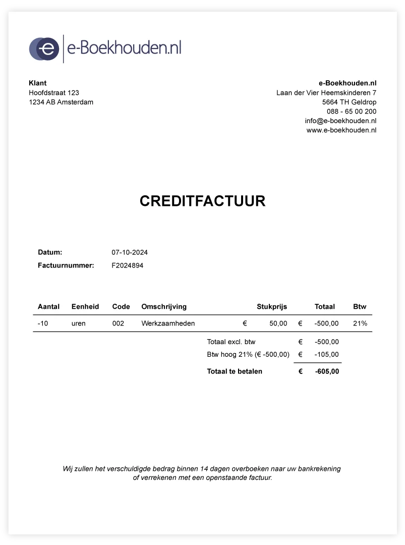 Voorbeeld Creditnota