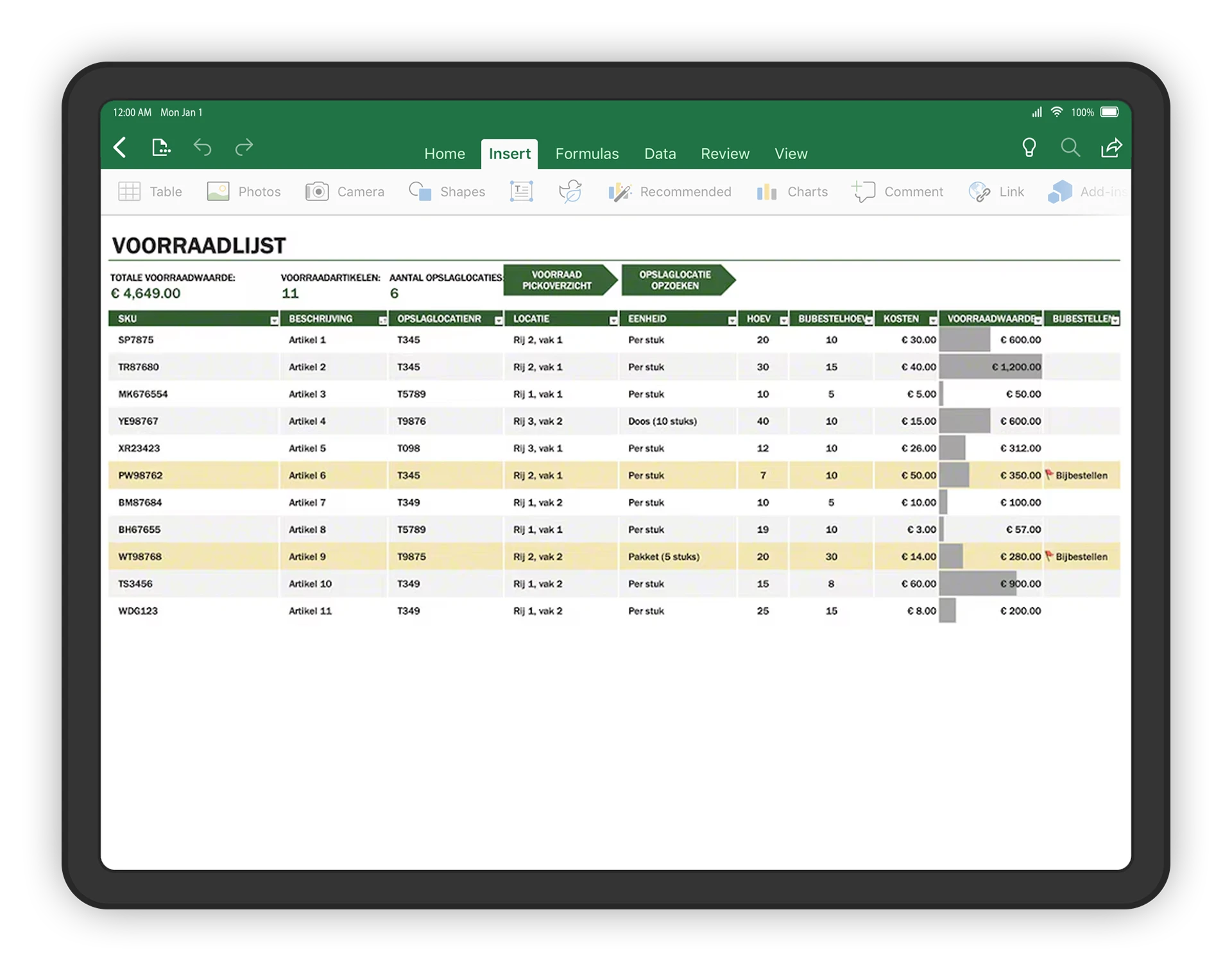 Excel voorraadbeheer