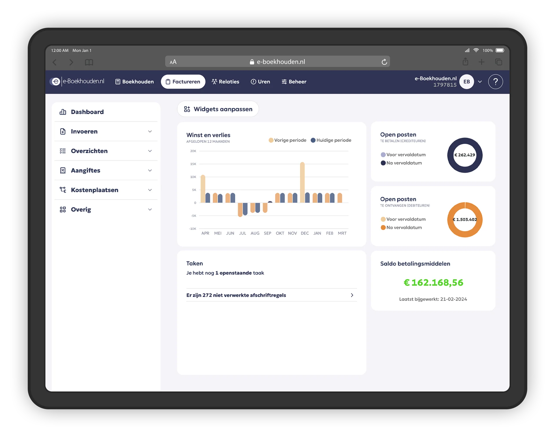 Persoonlijk dashboard in e-Boekhouden.nl