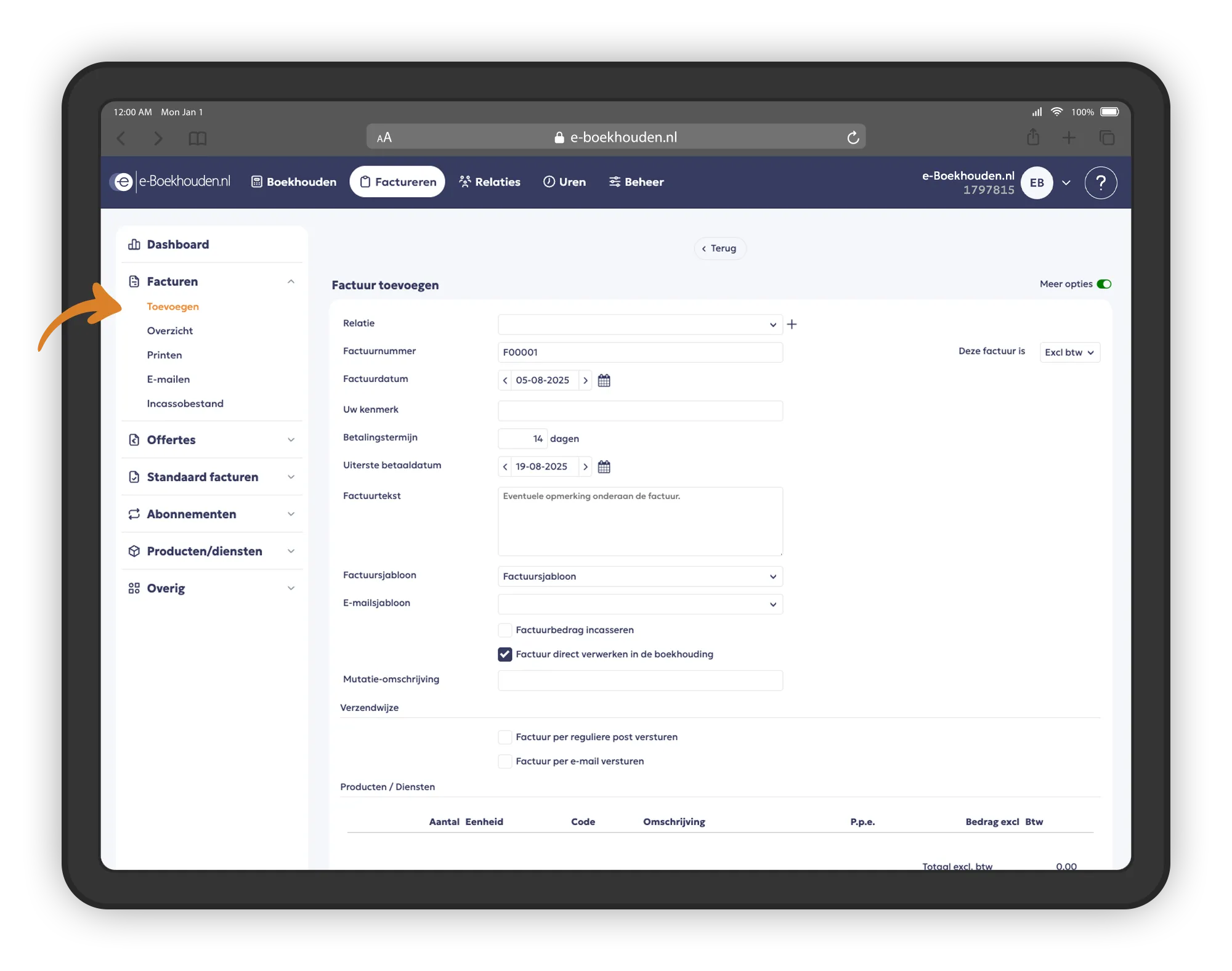 Factuur toevoegen in e-Boekhouden.nl