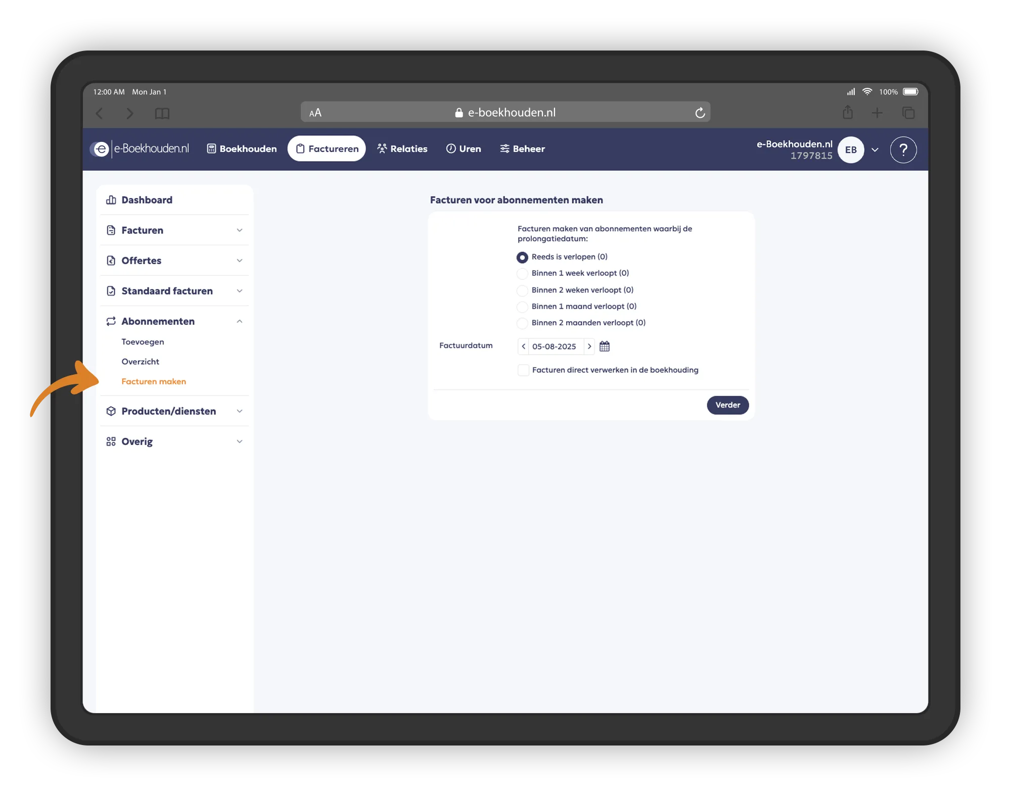 Facturen voor abonnementen maken in e-Boekhouden.nl