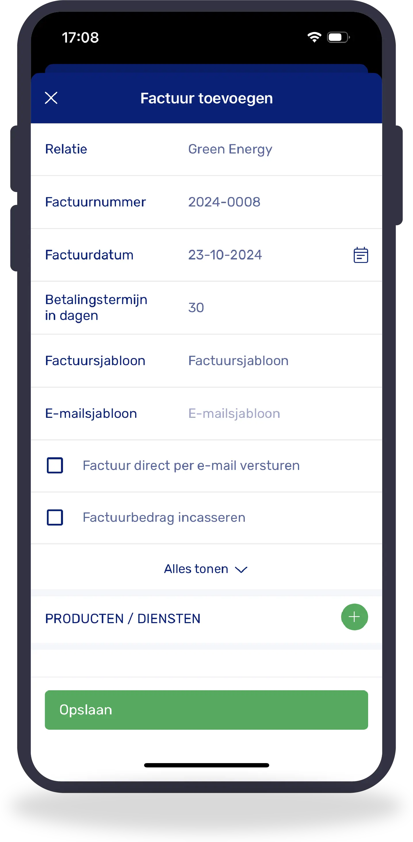 Mobiele applicatie factuur toevoegen in e-Boekhouden.nl