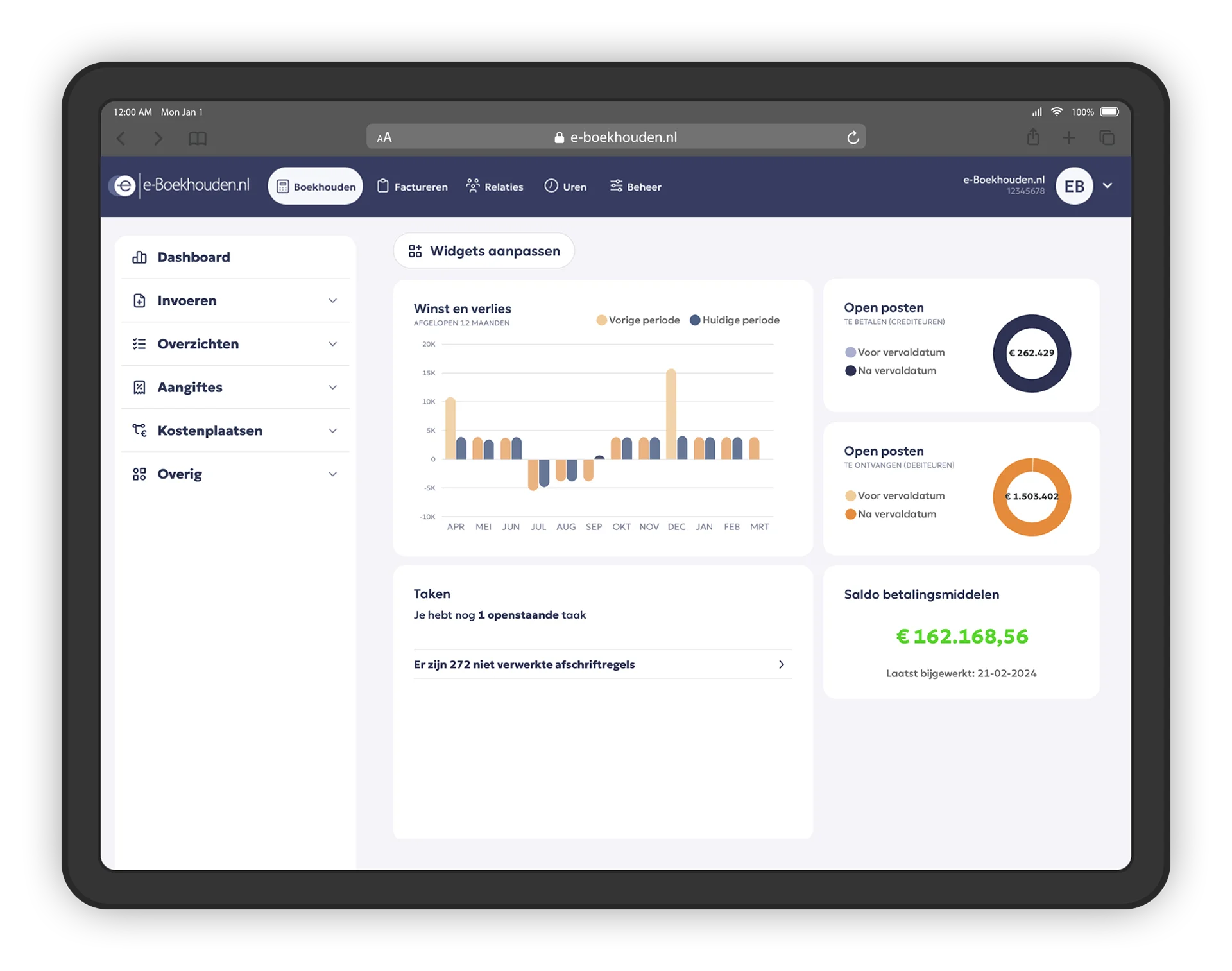 Persoonlijk dashboard in e-Boekhouden.nl